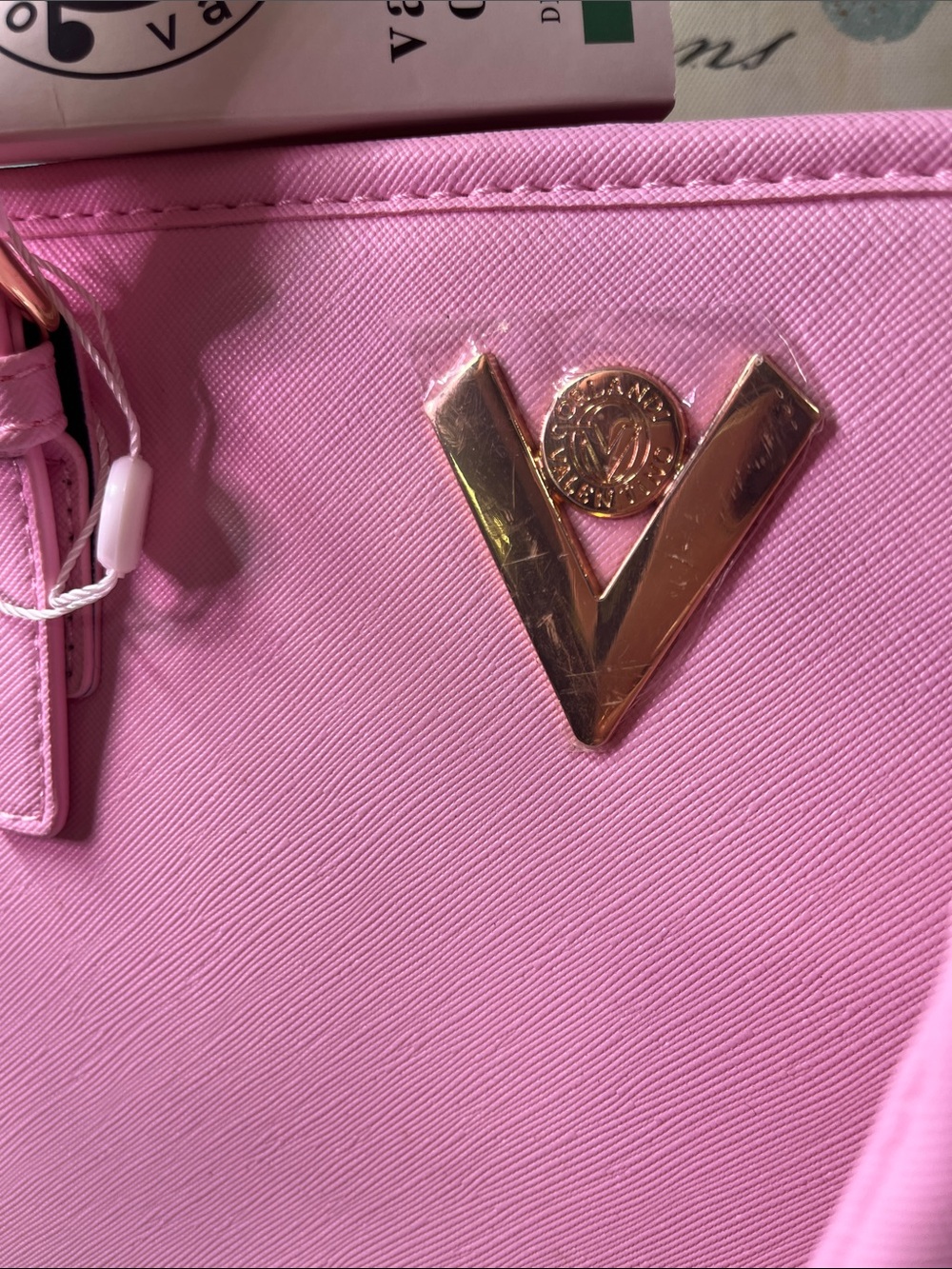 Valentino Orlandi Pastel Pink Tote with Matching Pouch and Gold Accent V charm - Picture 3 of 16
